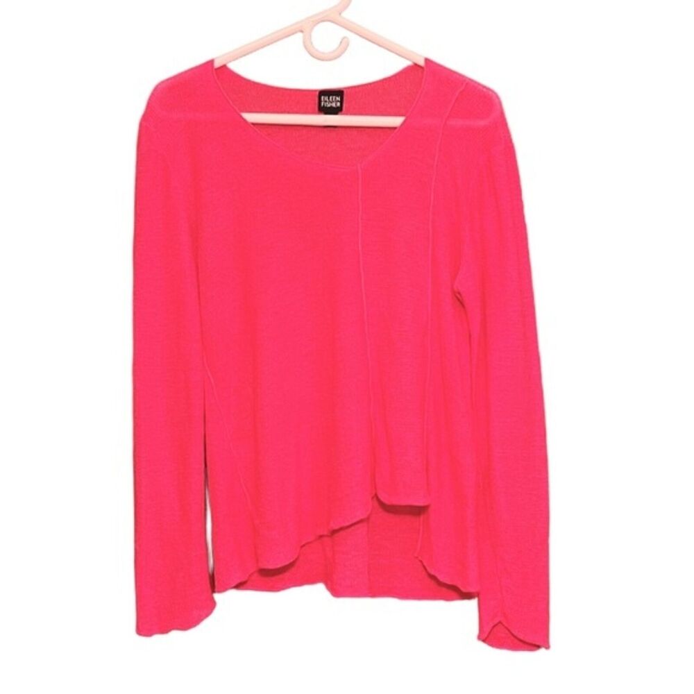 Eileen Fisher Pink 100% Linen Asymmetric Lagenlook Sweater Size Small